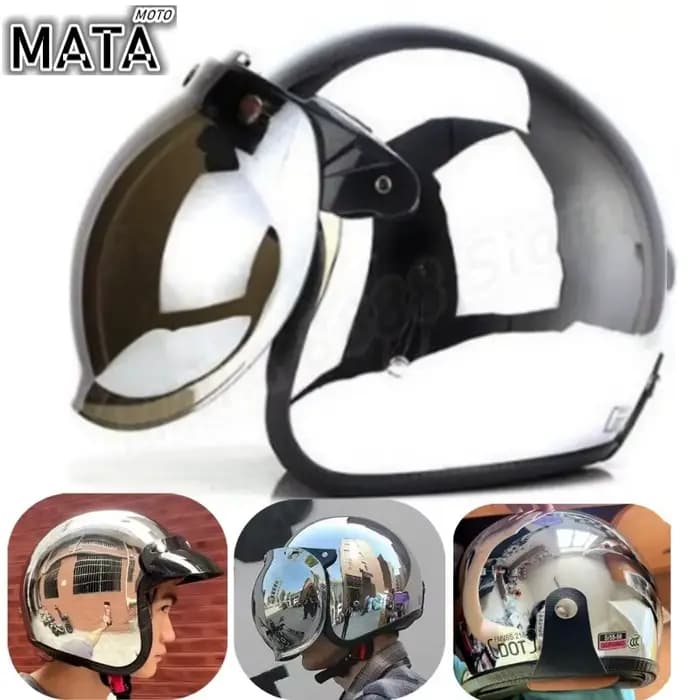 Casque Moto Rétro Ouvert Chromé Argenté Unique – Style Vintage Jet 3/4 Demi-Casque