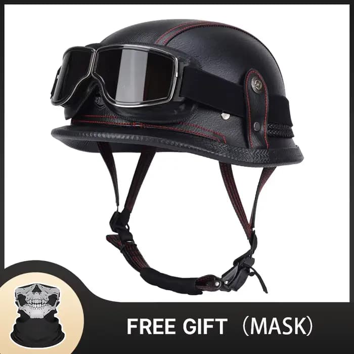 Casque de moto demi-casque allemand classique à visage ouvert Style rétro pour Cruiser Chopper certifié DOT léger Durable