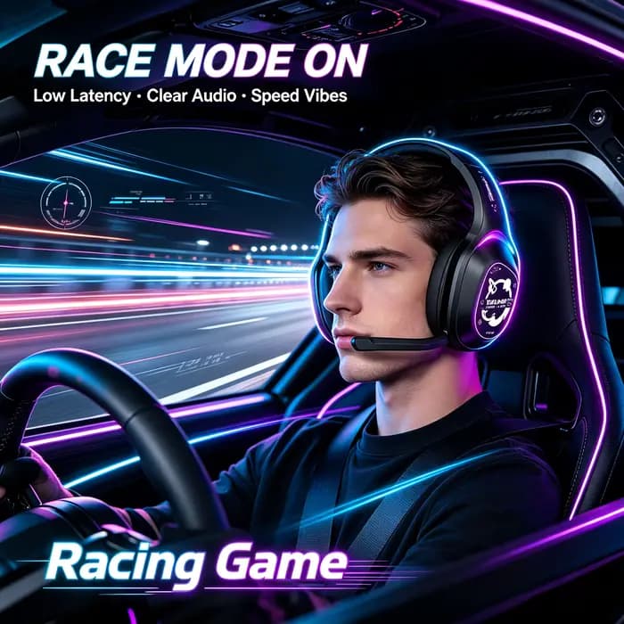 Casque de jeu filaire Bzumk avec éclairage RGB élégant, utilisation multi-scénarios, adapté au jeu et au bureau