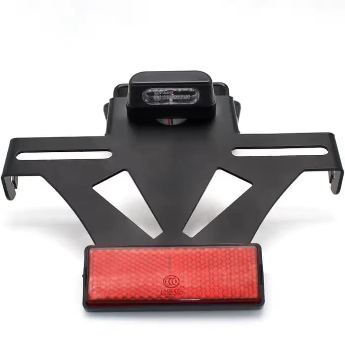 Accessoires de modification de moto : Support de plaque d'immatriculation multifonctionnel réglable avec éclairage LED arrière