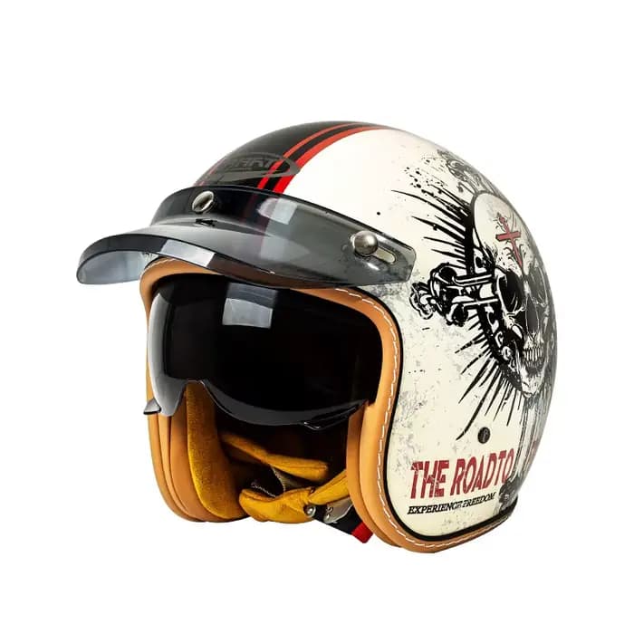 Casque de moto rétro 3/4 homologué DOT avec pare-brise intégré et visière
