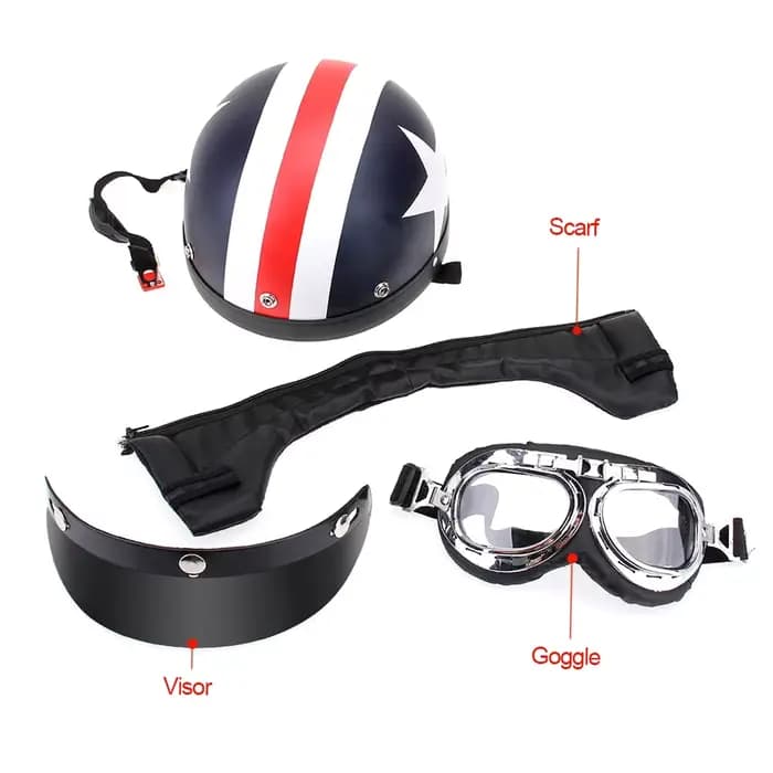 Casque de moto demi-visage ouvert avec lunettes visière écharpe motard Scooter