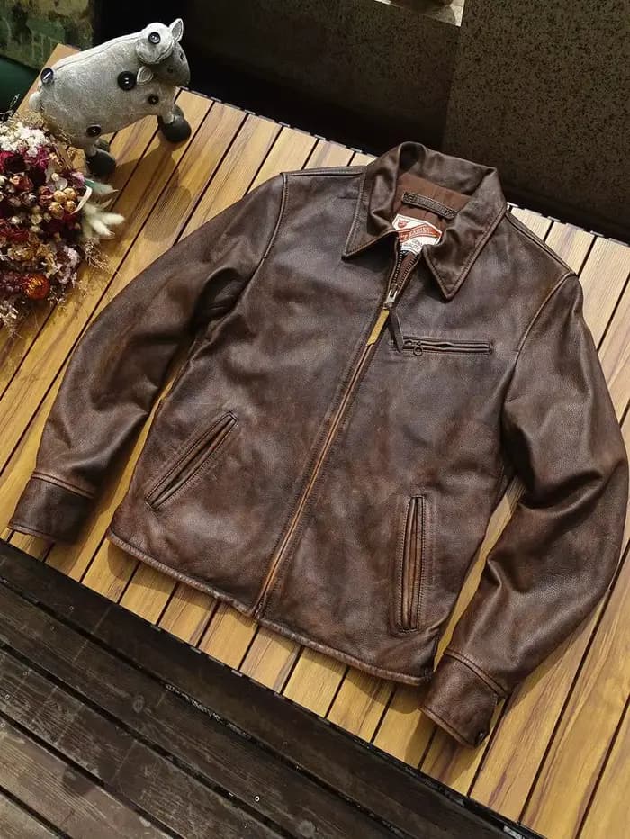 Veste en cuir véritable pour moto