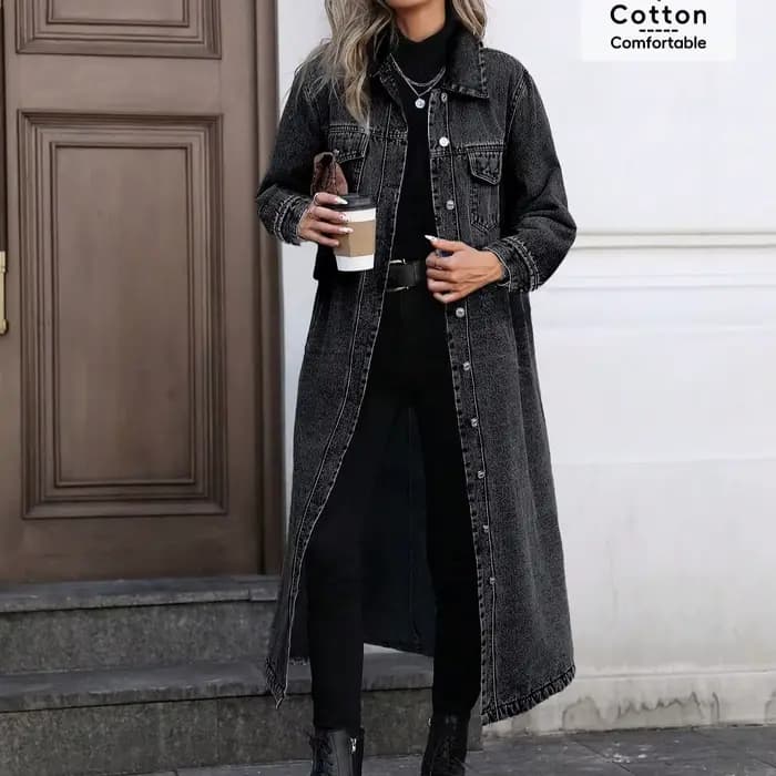 Manteaux en Denim Moto Biker Jeans pour femmes vestes longues poche manches