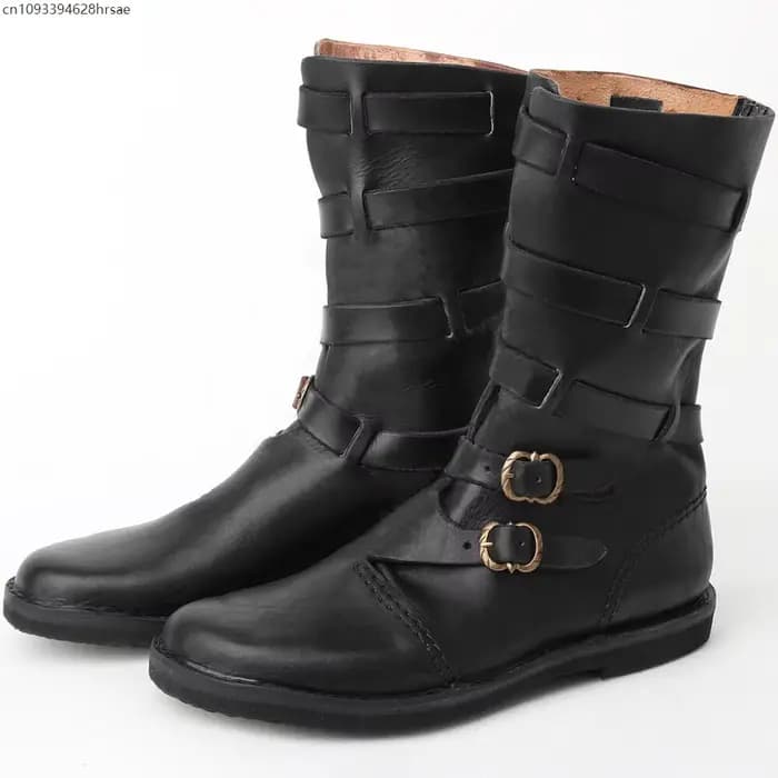 Bottes mi-mollet en cuir vintage à multiples boucles pour hommes