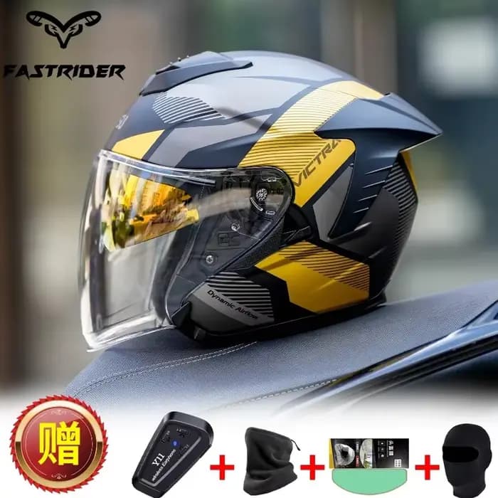 FEISU moto RO-9 double lentille demi-casque grande circonférence de la tête 3/4 casque coupe-vent véhicule électrique