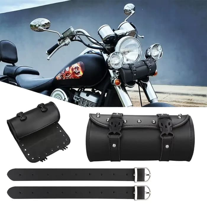 Sac à outils pour fourche avant de moto, sac en rouleau universel en Faux cuir pour guidon, étanche, adapté pour Harley Sportster Kawasaki Yamaha