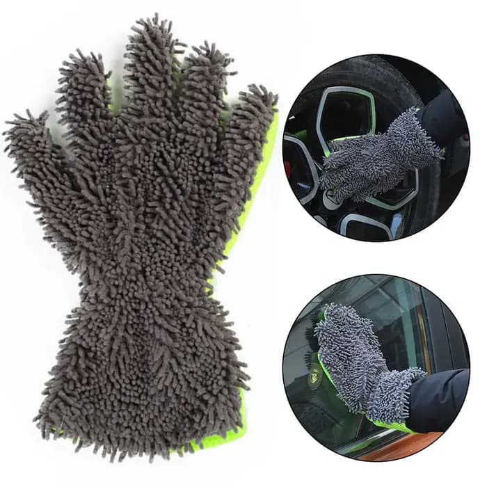Gants de nettoyage de voiture à 5 doigts, humides ou secs, sans rayures, en tissu peluche doux, pour le lavage de voitures et de motos