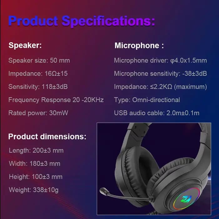 REDRAGON HYLAS H371 – casque de jeu RGB, son Surround 7.1, USB, pour ordinateur, PC, ordinateur portable, écouteurs, microphone, contrôleur EQ