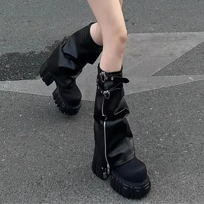 Bottes hautes de styliste pour femmes, chaussures à talons hauts et plateforme, bottes de moto gothiques d'hiver 2025, nouvelle marche Chelsea Mujer Botas