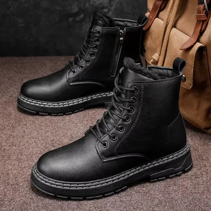 Nouvelles bottes de moto noires chaudes et épaisses pour hommes-fermeture éclair latérale