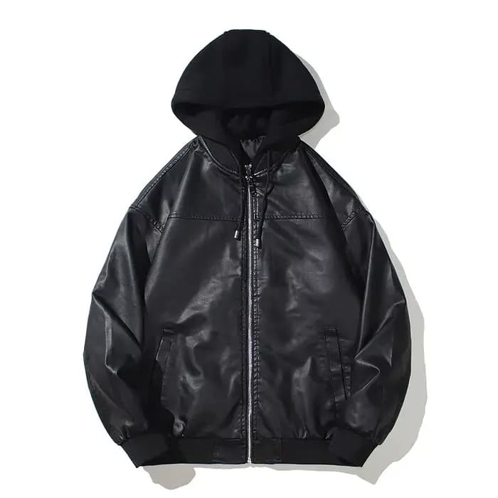 Veste à capuche en cuir PU pour hommes