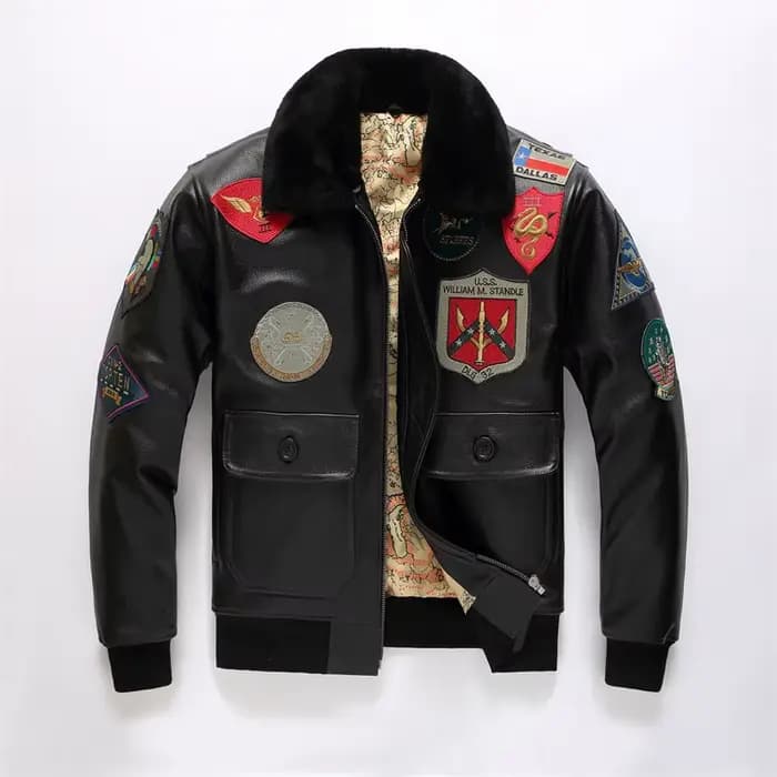 Veste en cuir marron foncé pour hommes, style rétro, véritable cuir de vache naturel épais, col en laine, manteau militaire d'hiver G1