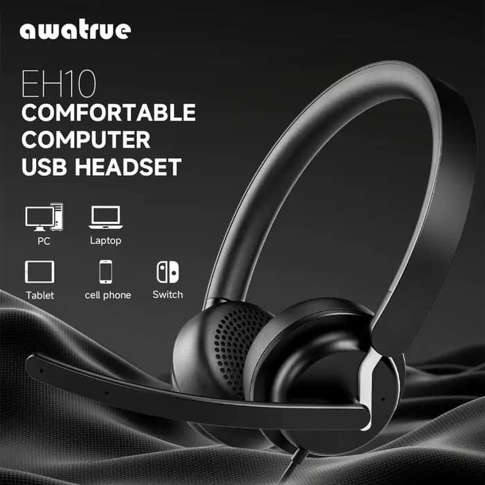 Awatrue Casque d'ordinateur USB pour travailler avec micro antibruit Commandes muettes en ligne Casque filaire pour bureau/centre d'appels/éxtes