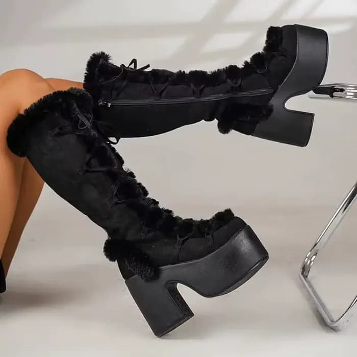 Nouveau hiver femmes bottes de neige plate-forme compensée talon haut fausse fourrure