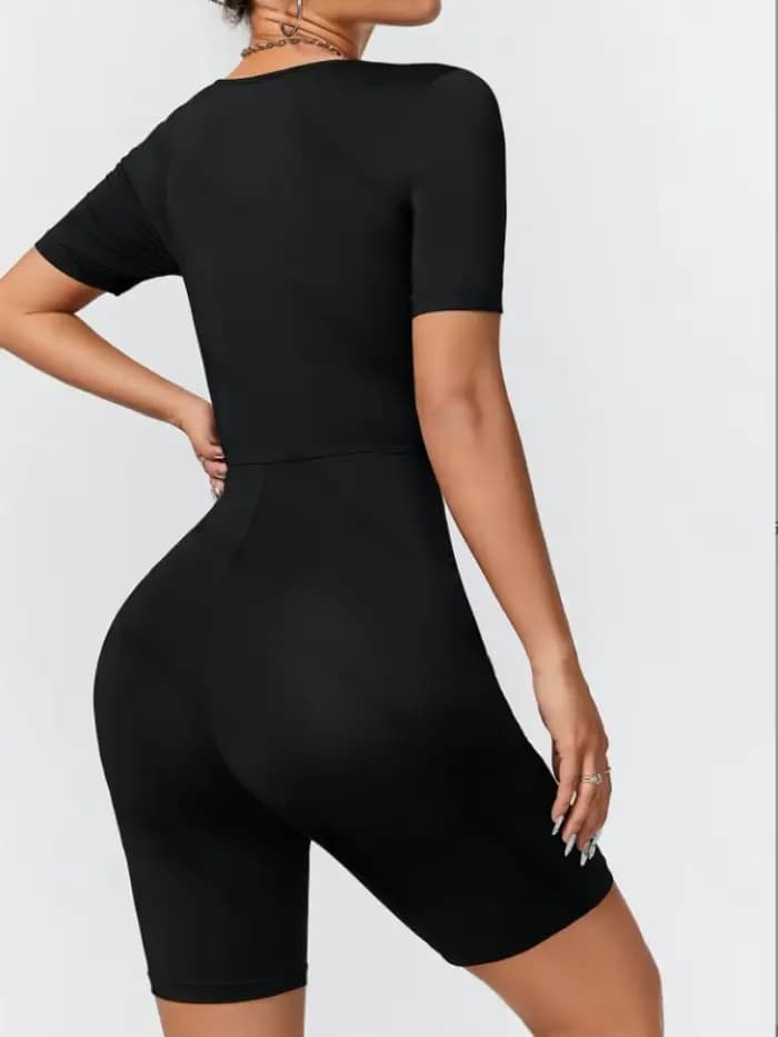 Combinaison pour femmes, adaptée à toutes les saisons, coupe cintrée, tricot Simple, haute élasticité, col carré, manches courtes, haut et Short