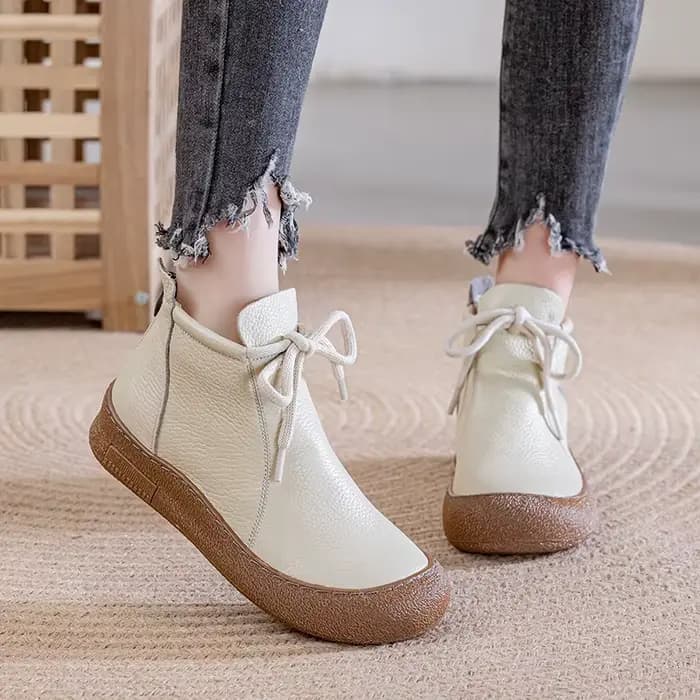 Nouvelles bottes d'hiver en cuir véritable pour femmes, bottines hautes à lacets, bottes courtes chaudes en fourrure, chaussures orthopédiques pour femmes, bottines à la cheville.