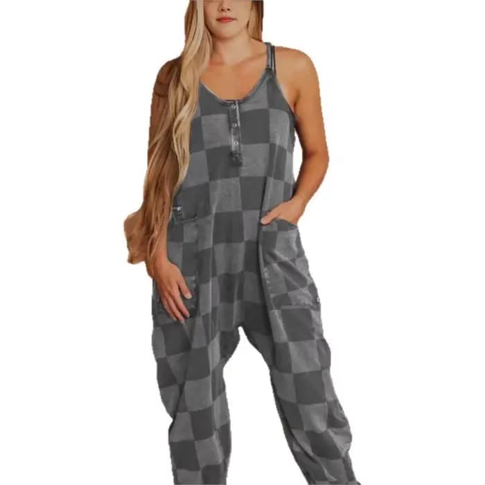 Combinaisons à bretelles pour femmes, combinaison imprimée en treillis, ample, Style Simple, tout-assorti, décontracté, pour les déplacements, rue, vent, vêtements de maison, dos nu