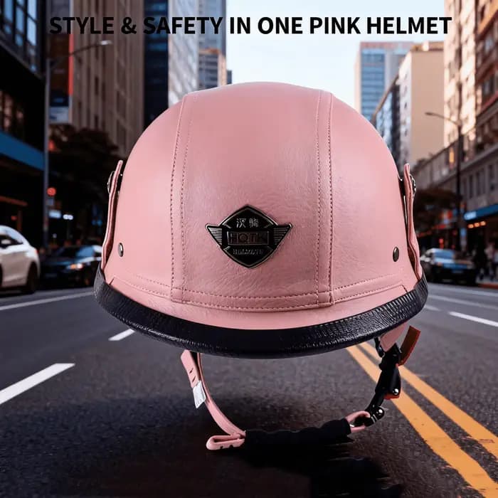 Casque de moto rétro demi-coque ouvert en cuir de 128 mm fabriqué allemand avec visière ouverte certifiée DOT