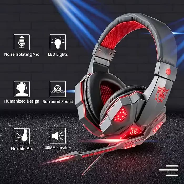 Casque de jeu RGB avec microphone, écouteurs filaires supra-auriculaires, légers, pour PC, PS4, PS5, Xbox, ordinateur portable 