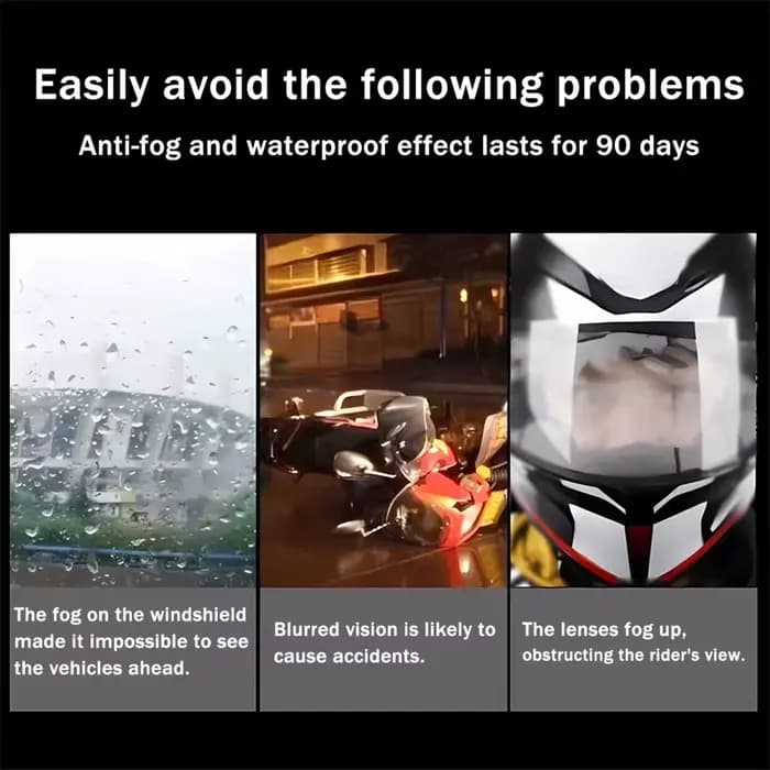 Spray anti-buée pour casque de moto - Solution anti-pluie