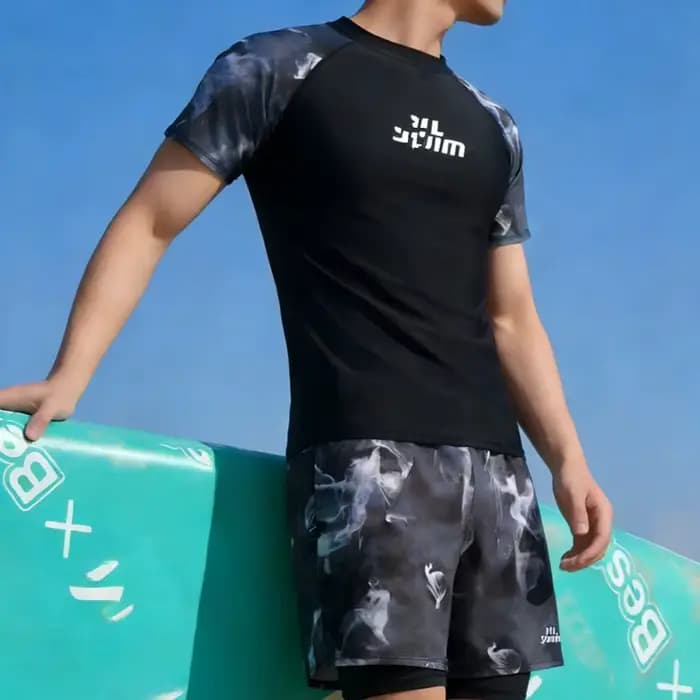 Ensemble de maillot de bain pour hommes, haut et bas à séchage rapide, maillot de bain deux pièces pour garçons, motif floral, tissu en polyester