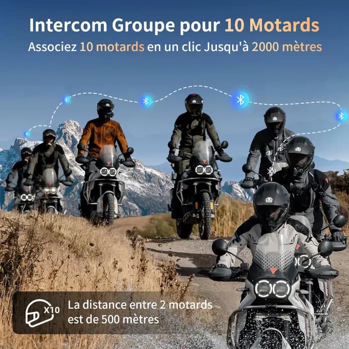 2 pièces Fodsports FX8 Pro 8 coureurs 1000m casque moto Bluetooth double puce 5.0