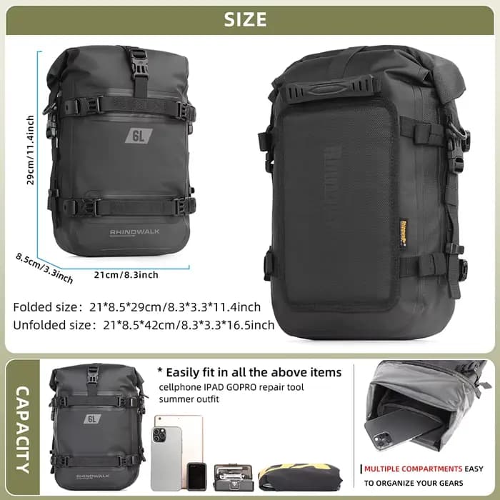 Sac de pare-chocs de moto étanche 6L