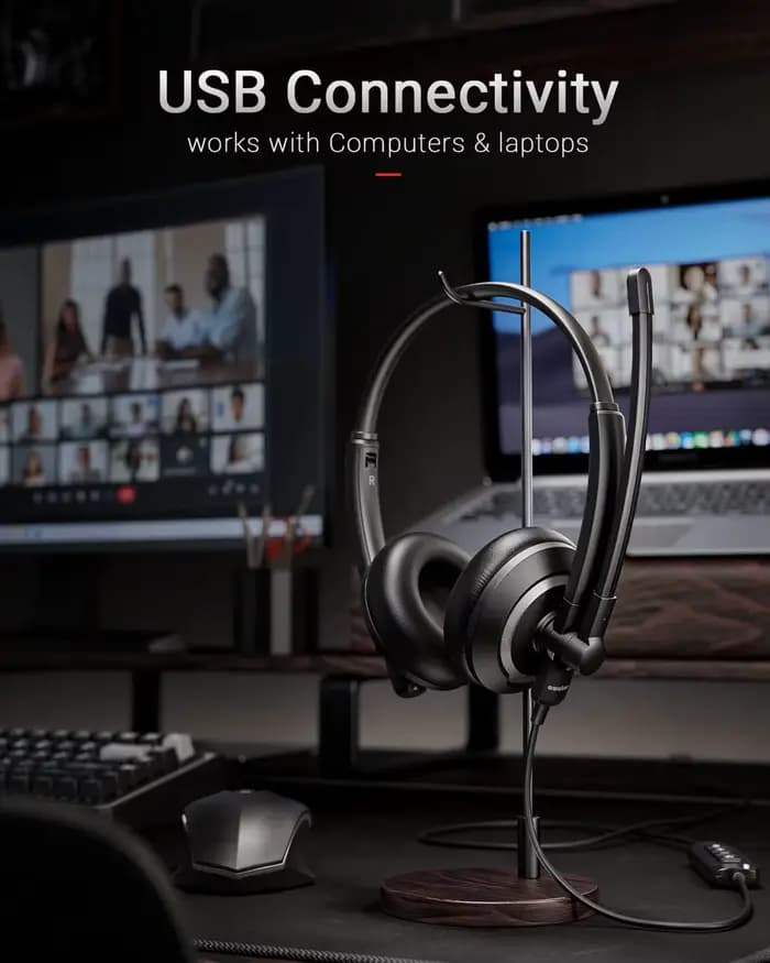 Casque USB filaire Awatrue avec micro anti-bruit pour PC portable, contrôle intégré, son amélioré et léger