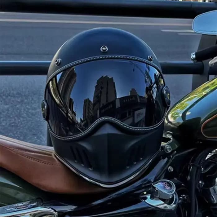 Casque de moto rétro, Vintage cafe racer, visage complet, approuvé DOT, Jet