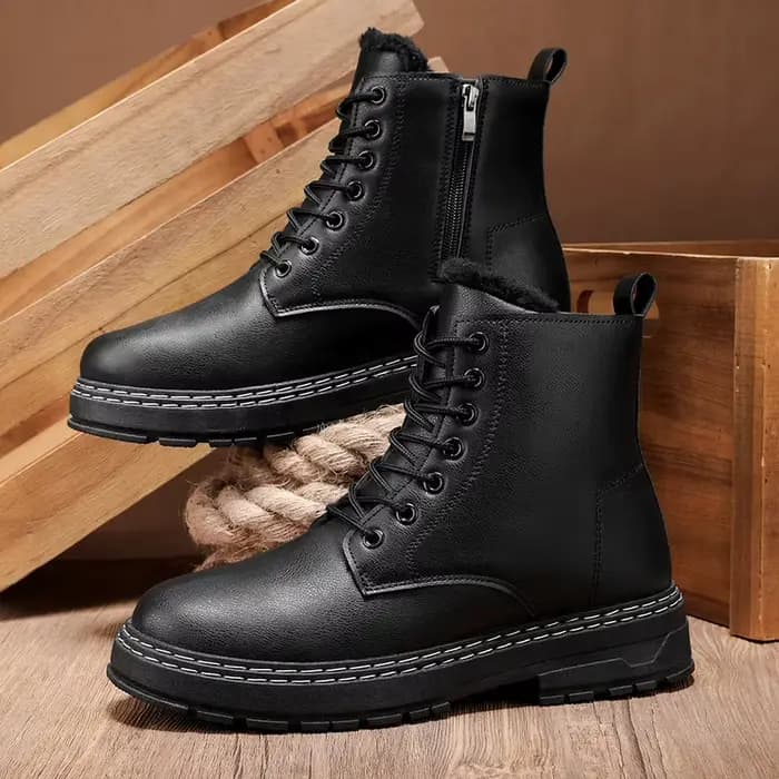 Nouvelles bottes de moto noires chaudes et épaisses pour hommes-fermeture éclair latérale