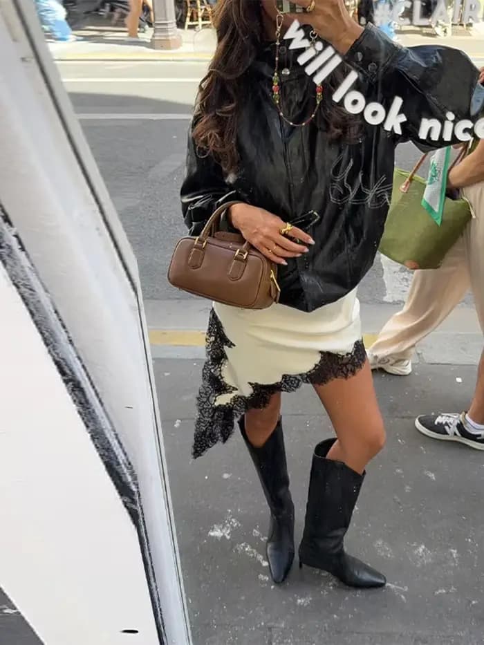 Veste en Faux cuir PU noir pour femme