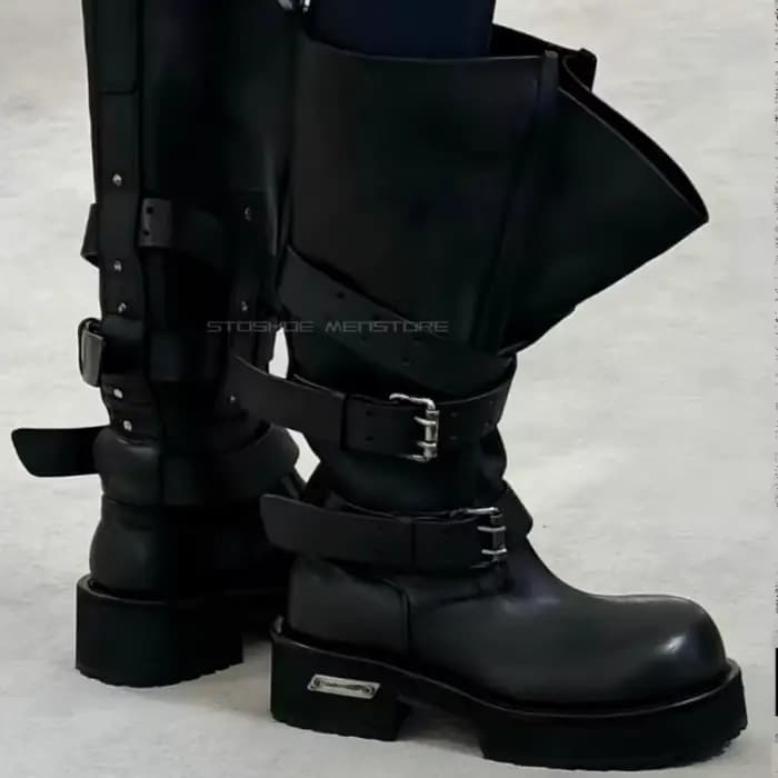 Bottes longues de moto à boucle de ceinture pour hommes et femmes