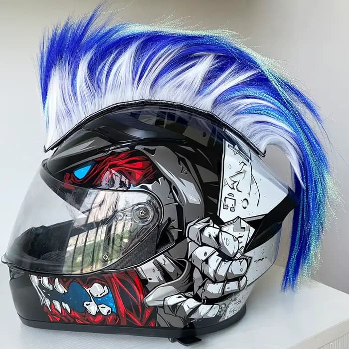 Personnalité créative moto casque électrique décoration Mohawk perruque