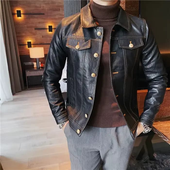 Nouvelle veste de pilote de moto en cuir marque de mode hommes concepteur Punk vent simple boutonnage nouveau noir doux col lapal vêtements d'extérieur