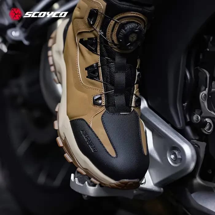 SCOYCO bottes de moto hommes microfibre cuir respirant anti-dérapant résistant à l'usure