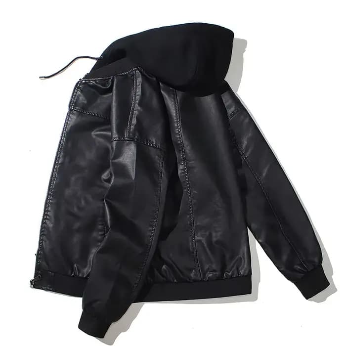 Veste à capuche en cuir PU pour hommes