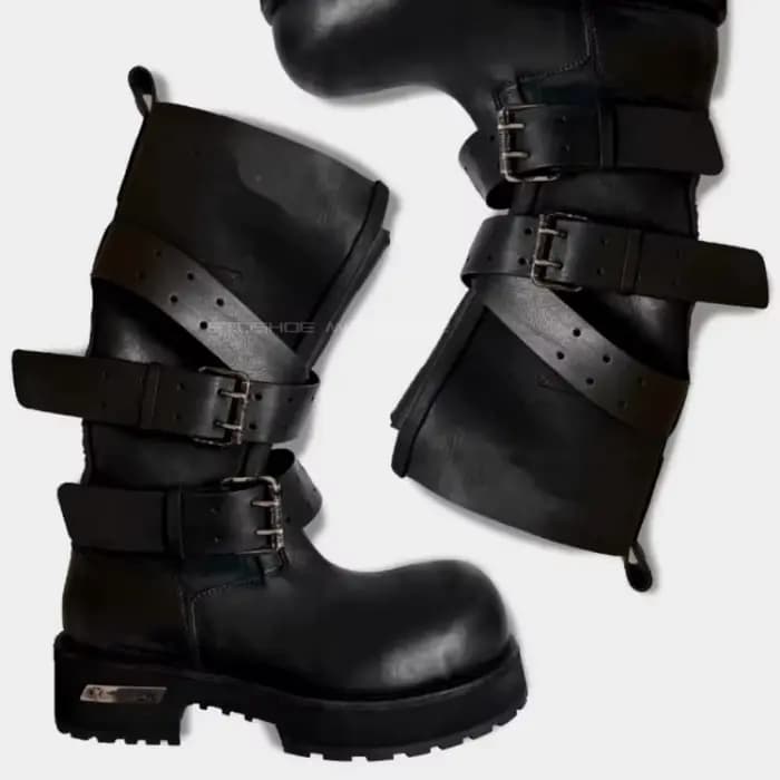 Bottes longues de moto à boucle de ceinture pour hommes et femmes
