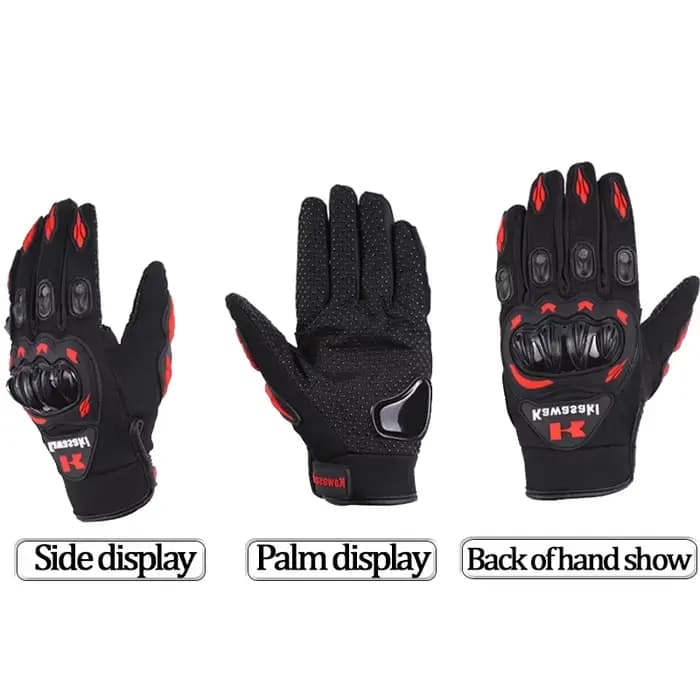 Kawasaki gants de moto cavalier anti-dérapant doigt complet course