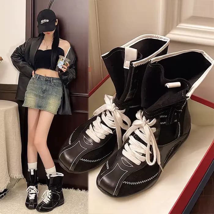 2025 nouvelles bottes de boxe polyvalentes rétro décontractées en cuir Nubuck bout rond couleur assortie à lacets