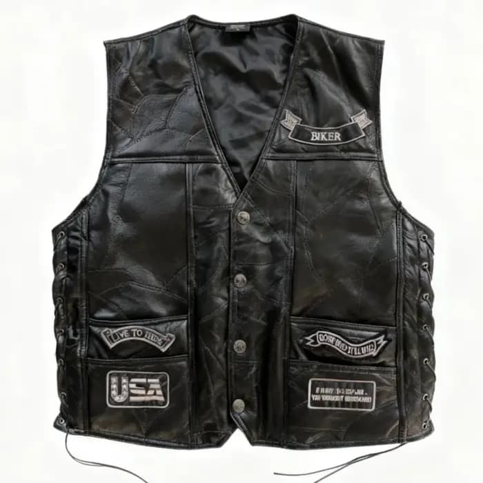 Gilet de moto sans manches en cuir de mouton pour Harley
