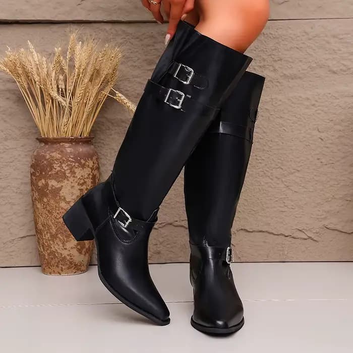 Bottes hautes en faux daim tendance pour femme, collection automne 2026, à bout pointu et talon épais, style western et cowboy