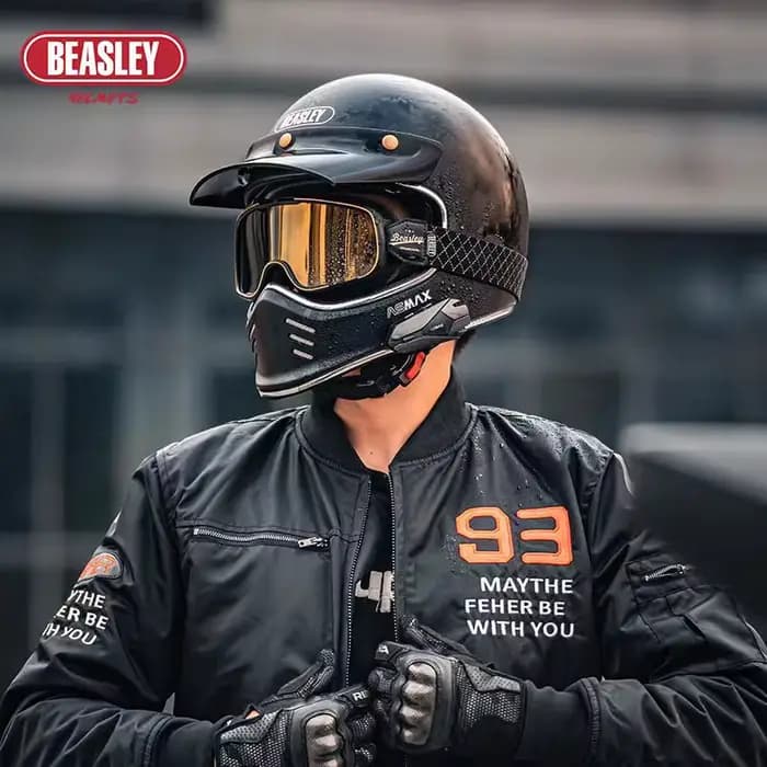 BEASLEY rétro casque complet moto autoroute croisière classiques café Racer Cascos ECE Vintage lunettes s-xxxl noir blanc casques