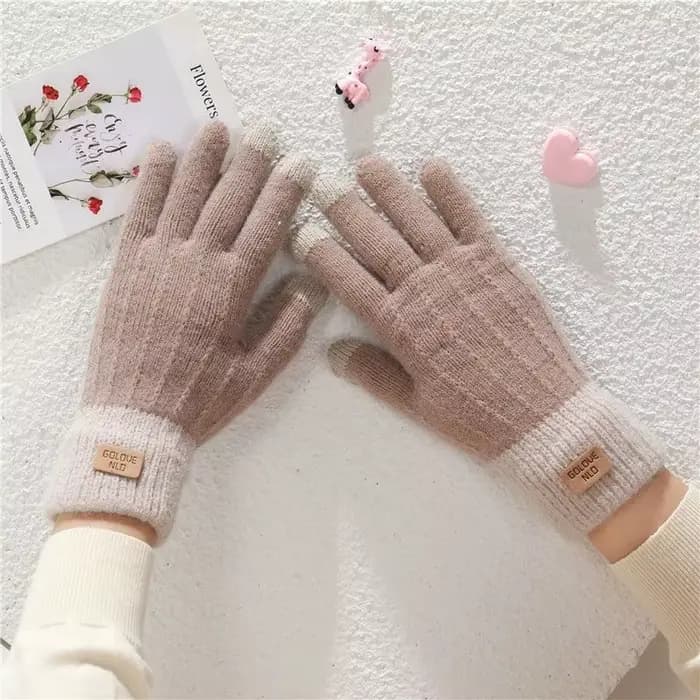 Gants pour femmes en hiver chaud Imitation cachemire écran tactile étudiant mignon avec velours épais tricoté cinq