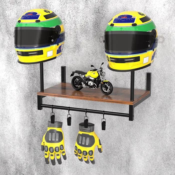Support mural en bois pour casque de moto