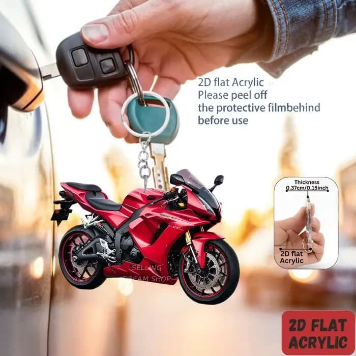 Porte-clés moto 2D - Motif motard et moto