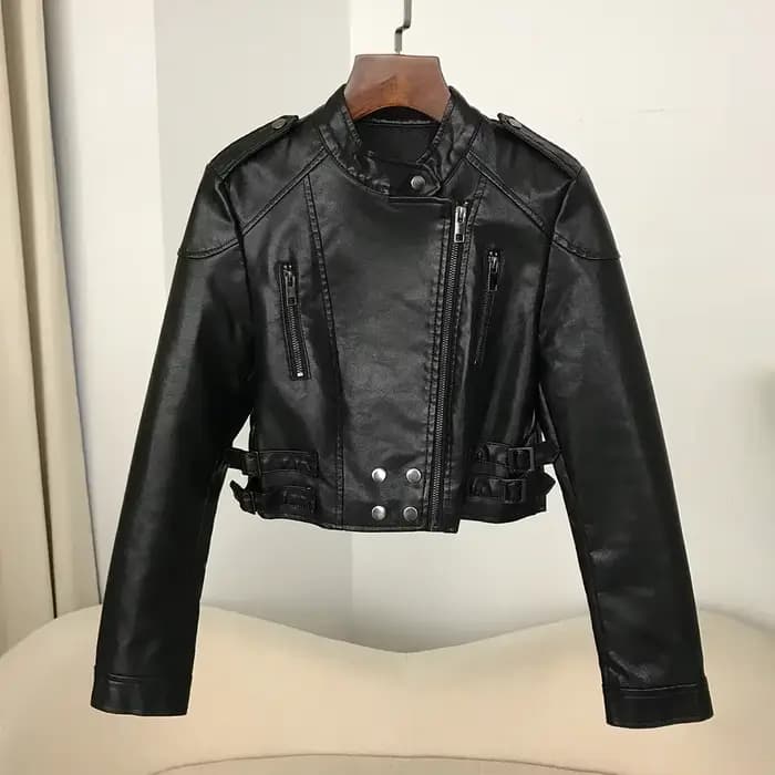 Blouson de motard en similicuir PU femme