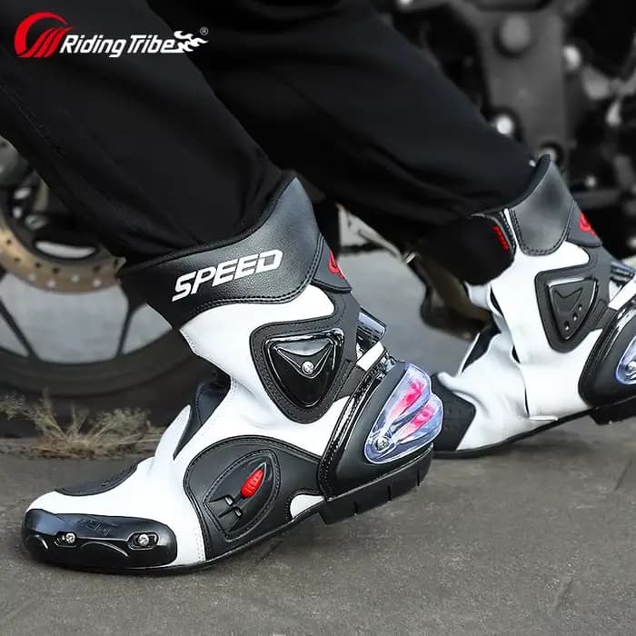 Bottes de Moto en cuir microfibre pour hommes et femmes