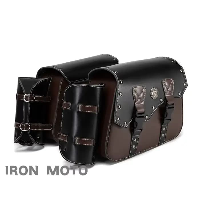 Une paire de sacoches de moto rétro en cuir PU marron