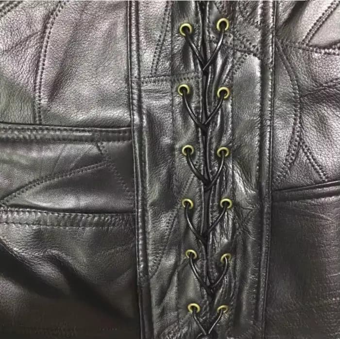 Gilet de moto en cuir noir réglable avec lacets latéraux pour homme